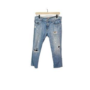 Lucky Brand Womens Boyfriend Cropped Jeans Blue Distressed Pockets Cotton USA 27